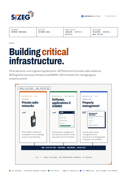 Cover of the SIZEG AFRICA 2026 brochure: “Building critical infrastructure.”