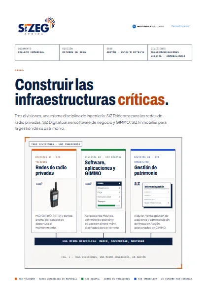 Portada del folleto comercial de SIZEG AFRICA 2026: «Construir las infraestructuras críticas.»