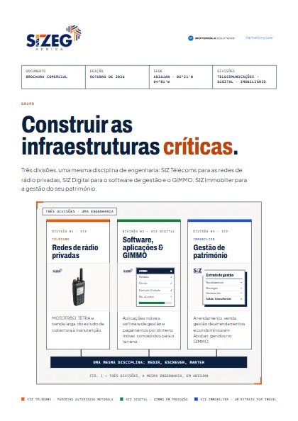 Capa da brochura comercial SIZEG AFRICA 2026: «Construir as infraestruturas críticas.»