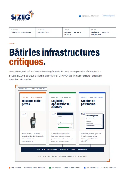 Couverture de la plaquette commerciale SIZEG AFRICA 2026 : « Bâtir les infrastructures critiques. »